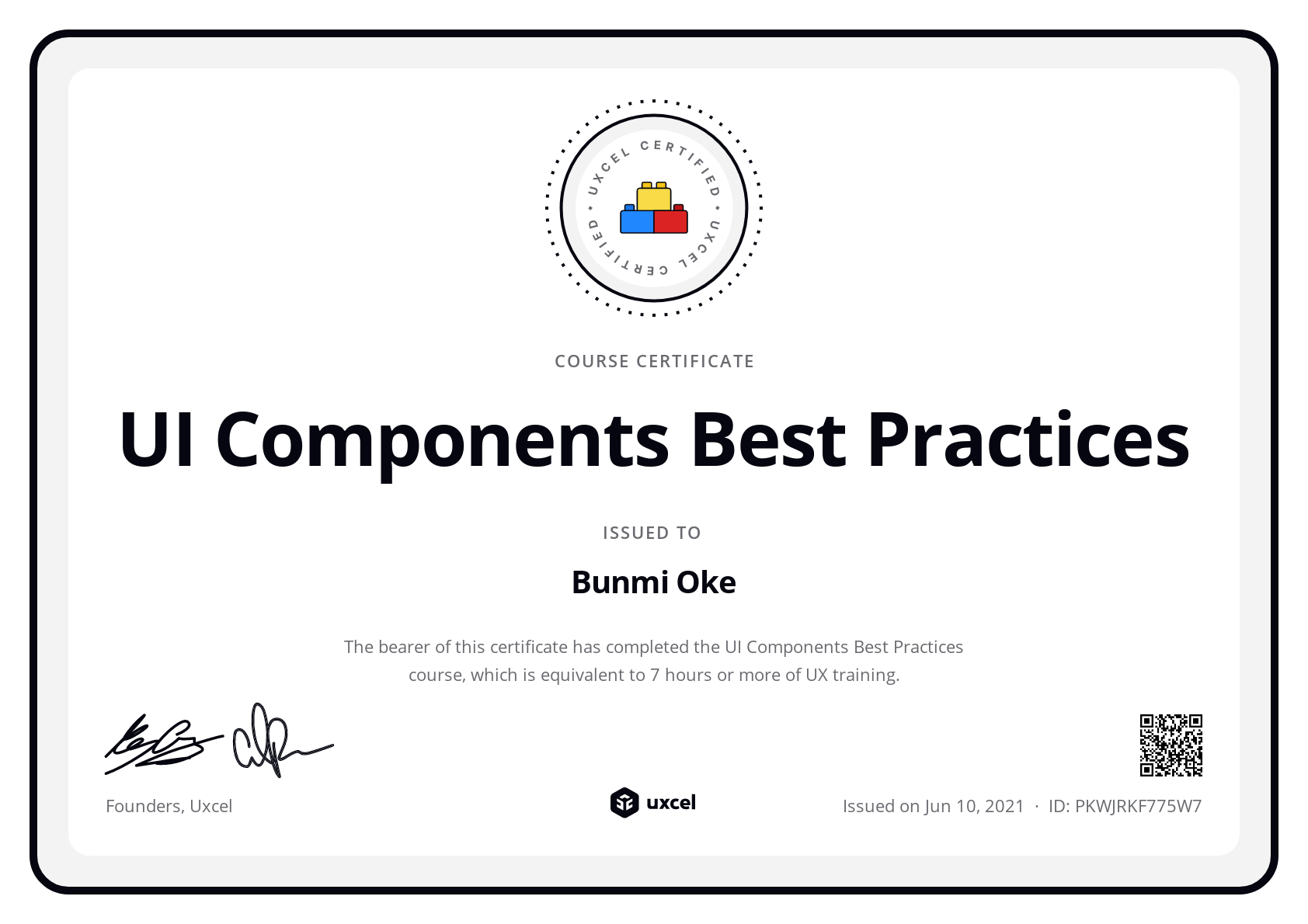 Bunmi Oke's certificate